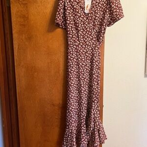 Women's Burgundy Floral Wrap Maxi Dress